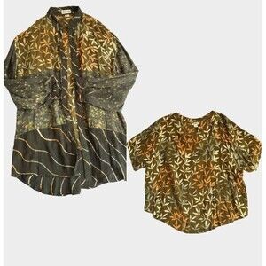 Vintage We Be Bop Tunic Top Set Sz 3x Brown Floral Lagenlook‎ Hippie Art To Wear